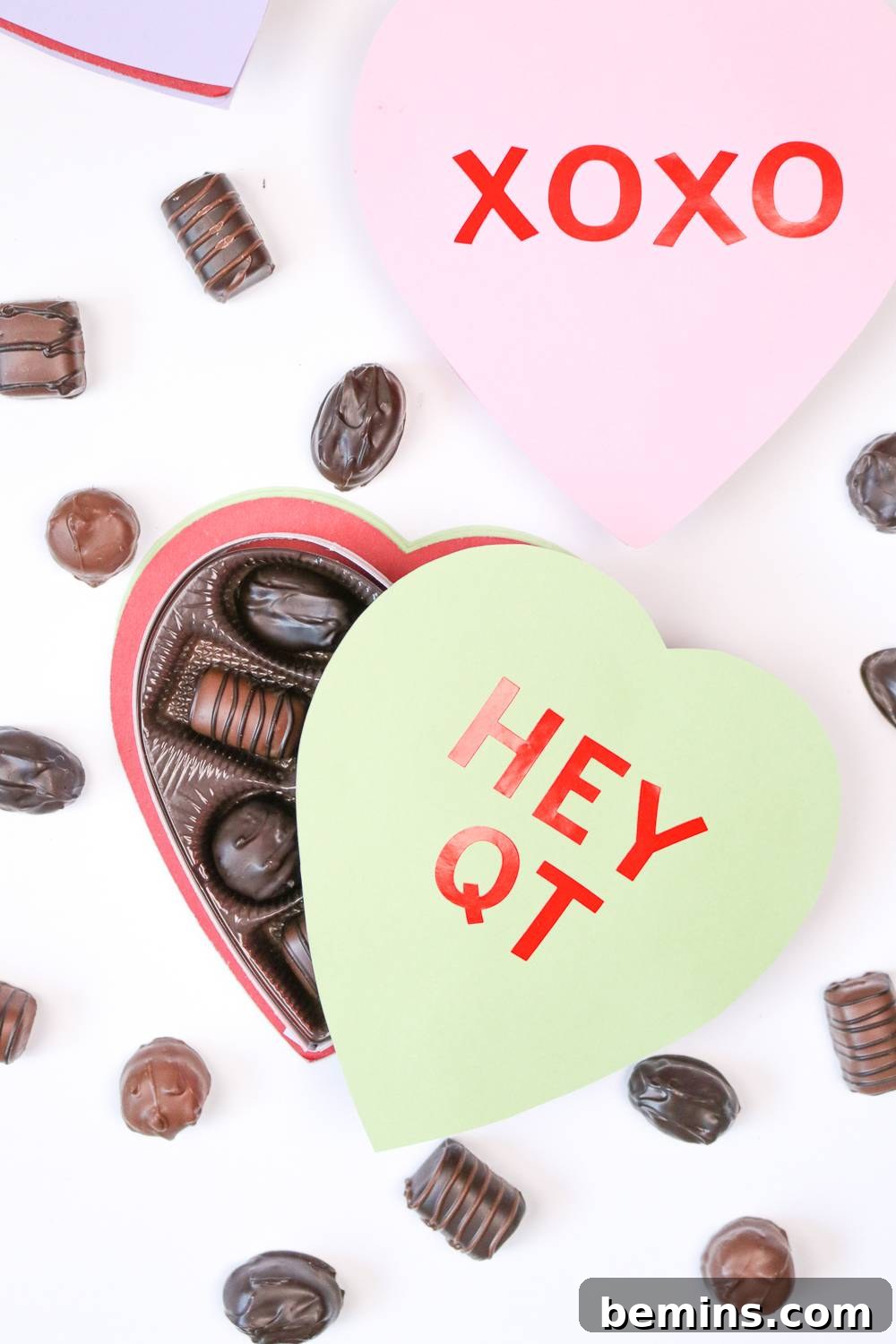 Adding stickers to the DIY Conversation Heart Chocolate Box