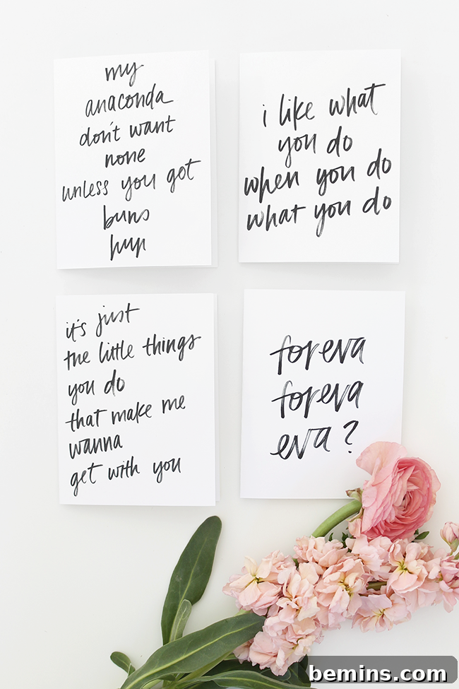 Printable Rap Lyric Valentine's Day Cards