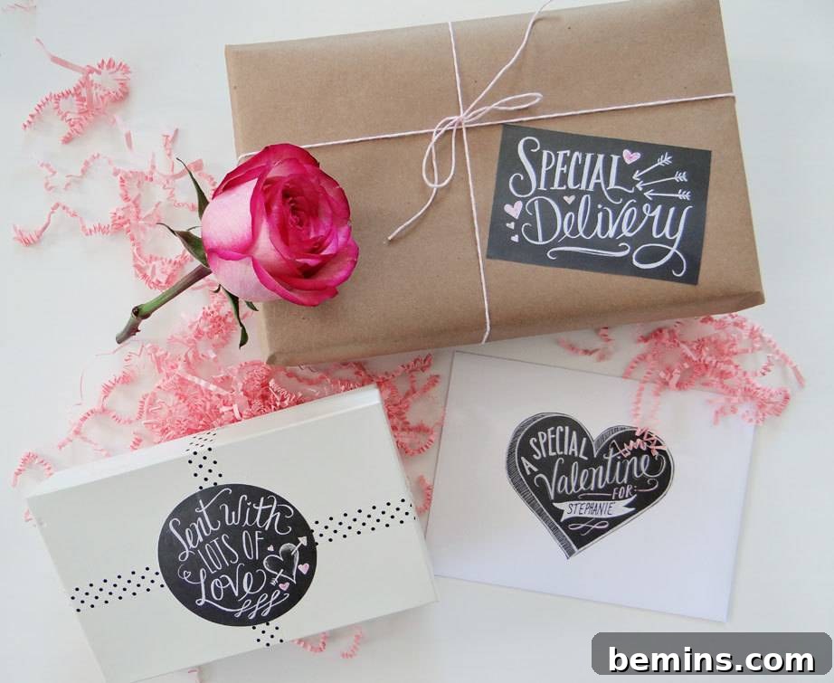 Hand-Lettered Chalk Art Valentine's Day Labels