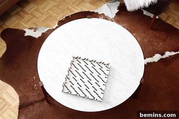 A clean, empty coffee table ready for styling with Scandinavian elements.