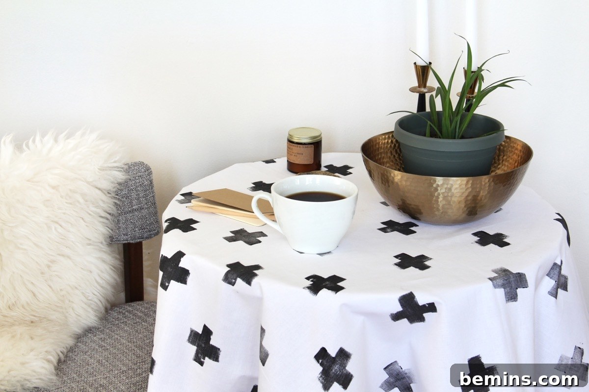 Make This: Simple Swiss-Cross Patterend Stamped Tablecloth