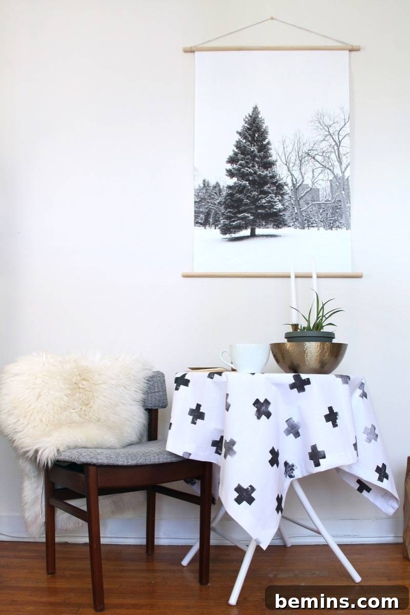 The Scandinavian look is in! Make a Scandic-Inspired tablecloth on a budget.