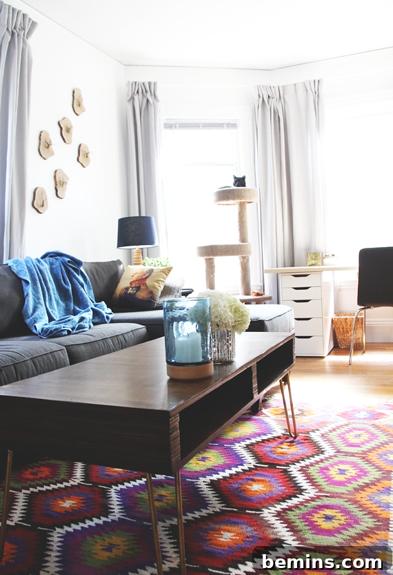 Cozy rental living room with plants and personal touches
