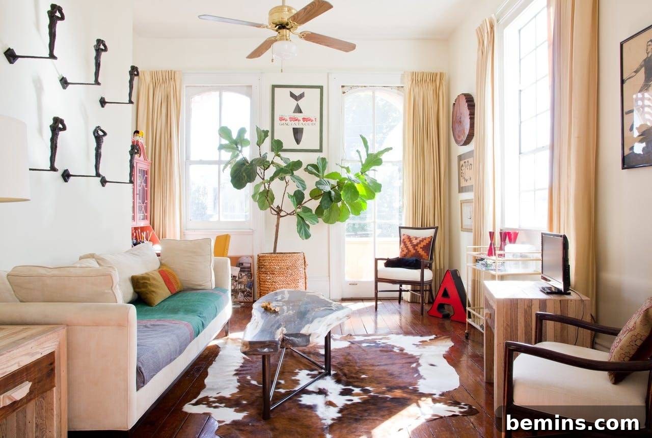 Rental living room with personalized artwork and family photos