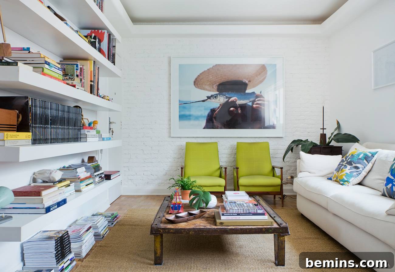 Rental living room with a large statement art piece