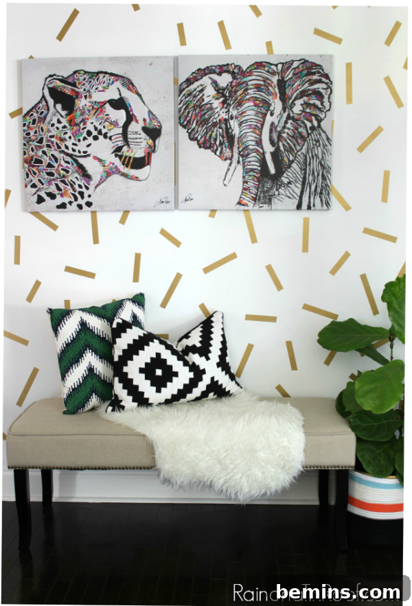 A confetti accent wall adds a playful touch to any room.