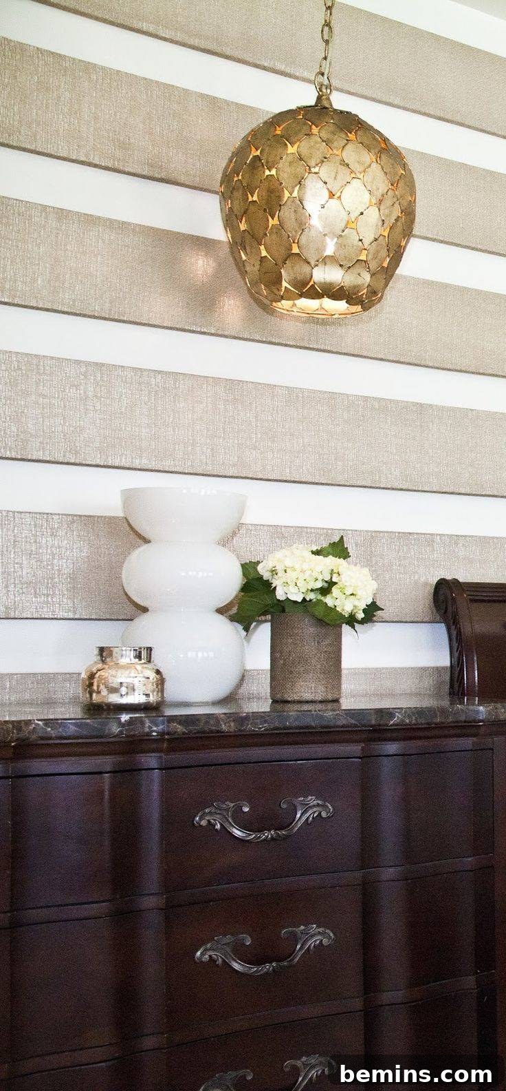Grasscloth stripes elevate this surface