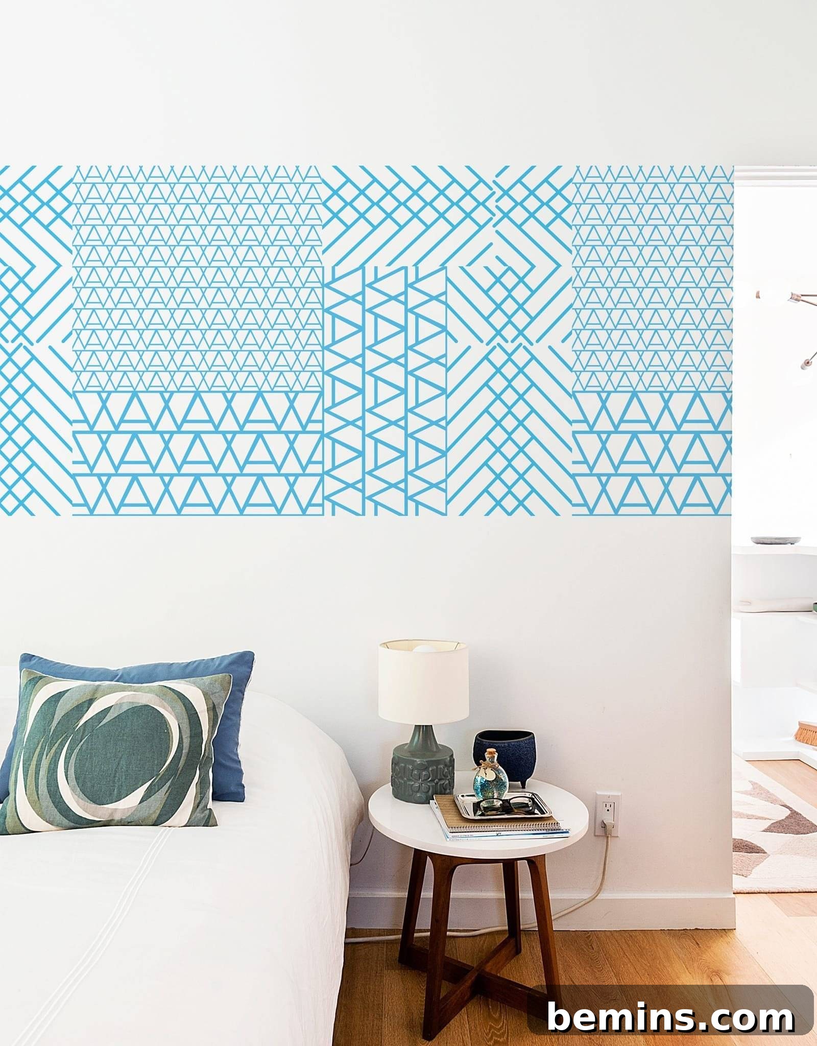 Removable wall tiles add texture and visual interest to an accent wall.