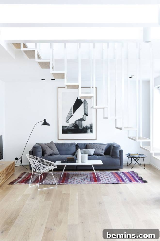 Scandinavian Living Room: Angular Furniture and Tribal Rug