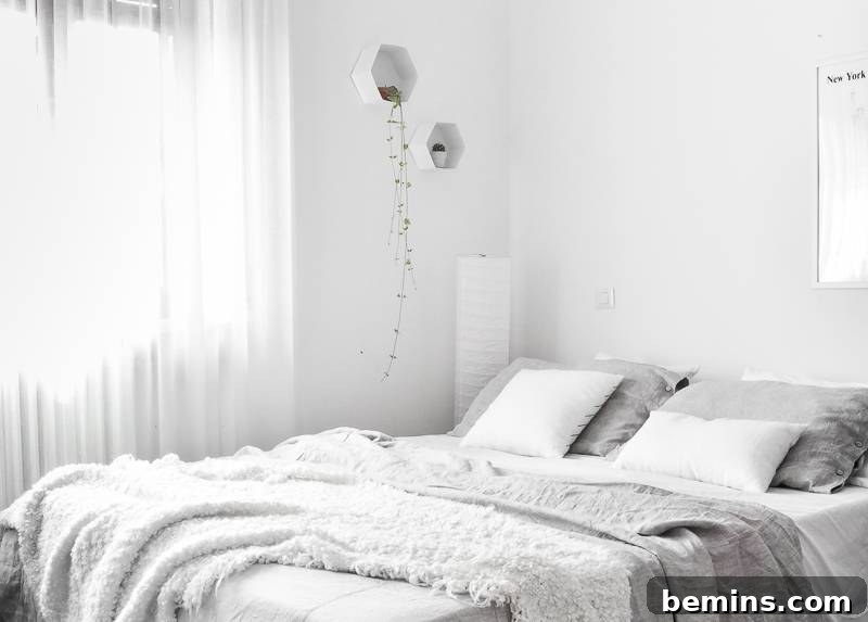 Scandinavian Bedroom: All White and Light Gray Decor