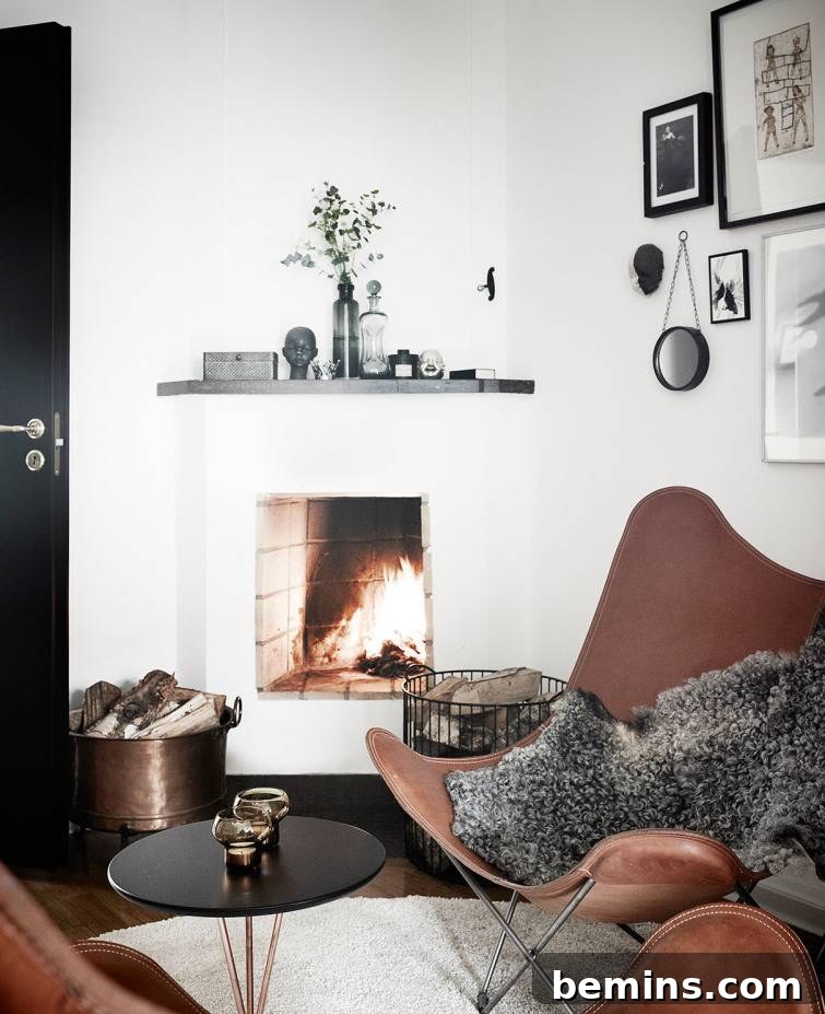 Scandinavian Living Room: Copper Tones and Faux Sheepskin Throws