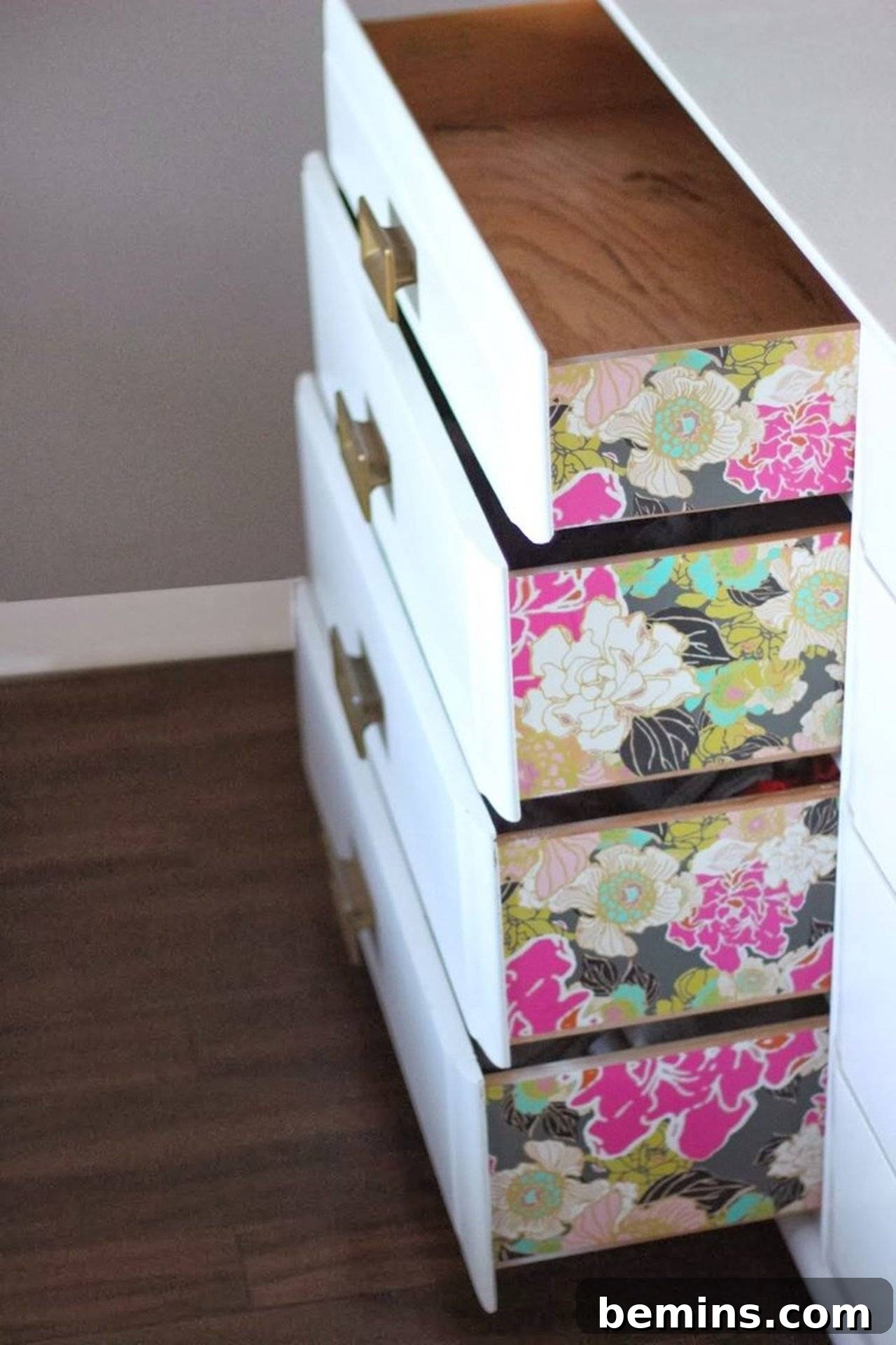 Floral Wallpaper Dresser Drawers DIY