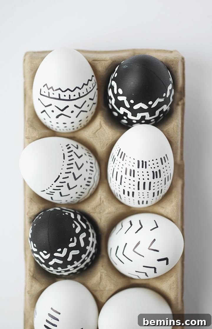50 Creative Easter Egg Decorating Ideas 3 Black and white line drawn eggs