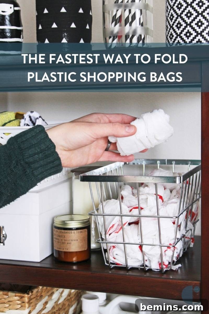 Folding Frenzy: Taming the Plastic Bag Beast Under Your Sink 4 No more shoving a wad of bags into the belly of yet another bag - get that mess together! We'll show you the quickest and easiest way to fold a plastic shopping bag.