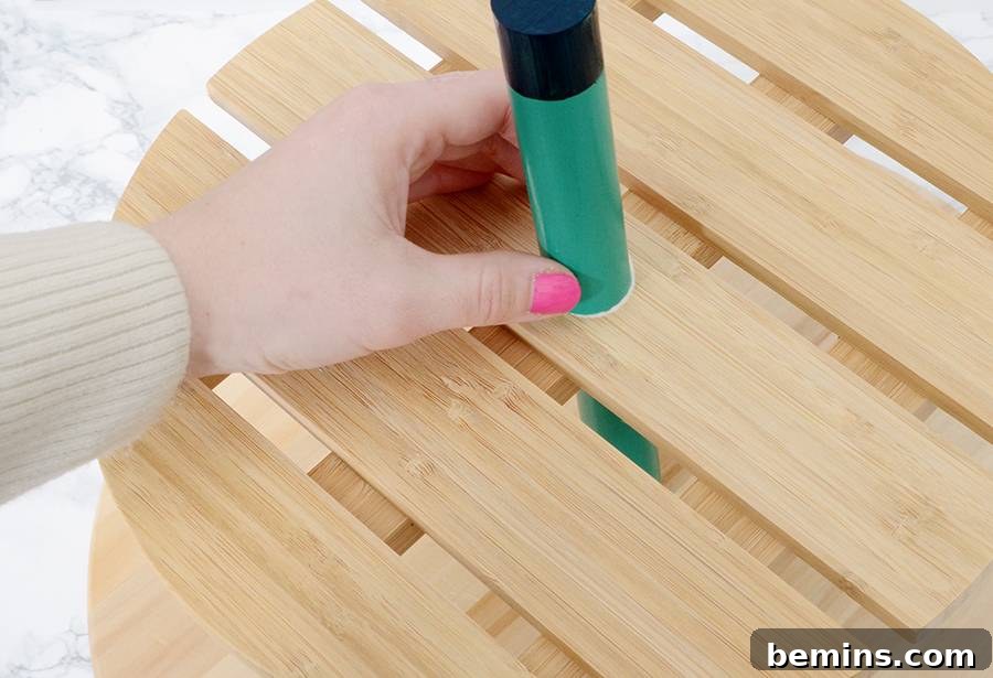 IKEA Upgrade: DIY Rotating Display Stand 7 Attaching the Vildapel to the Dowel Rod