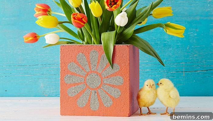 Colorful Painted Concrete Block Planters