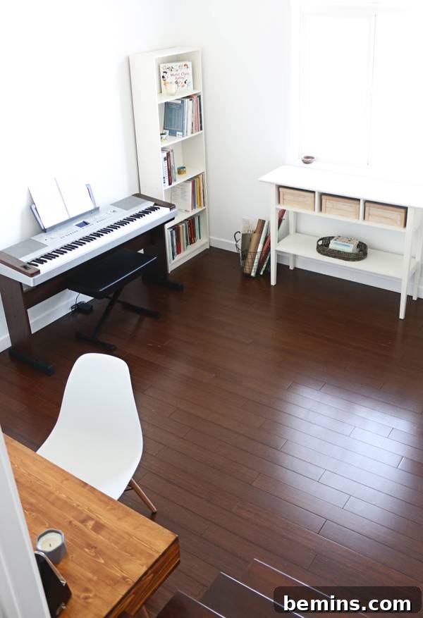 A minimalist corner in the home office, featuring a plant for a touch of greenery and a clean aesthetic.