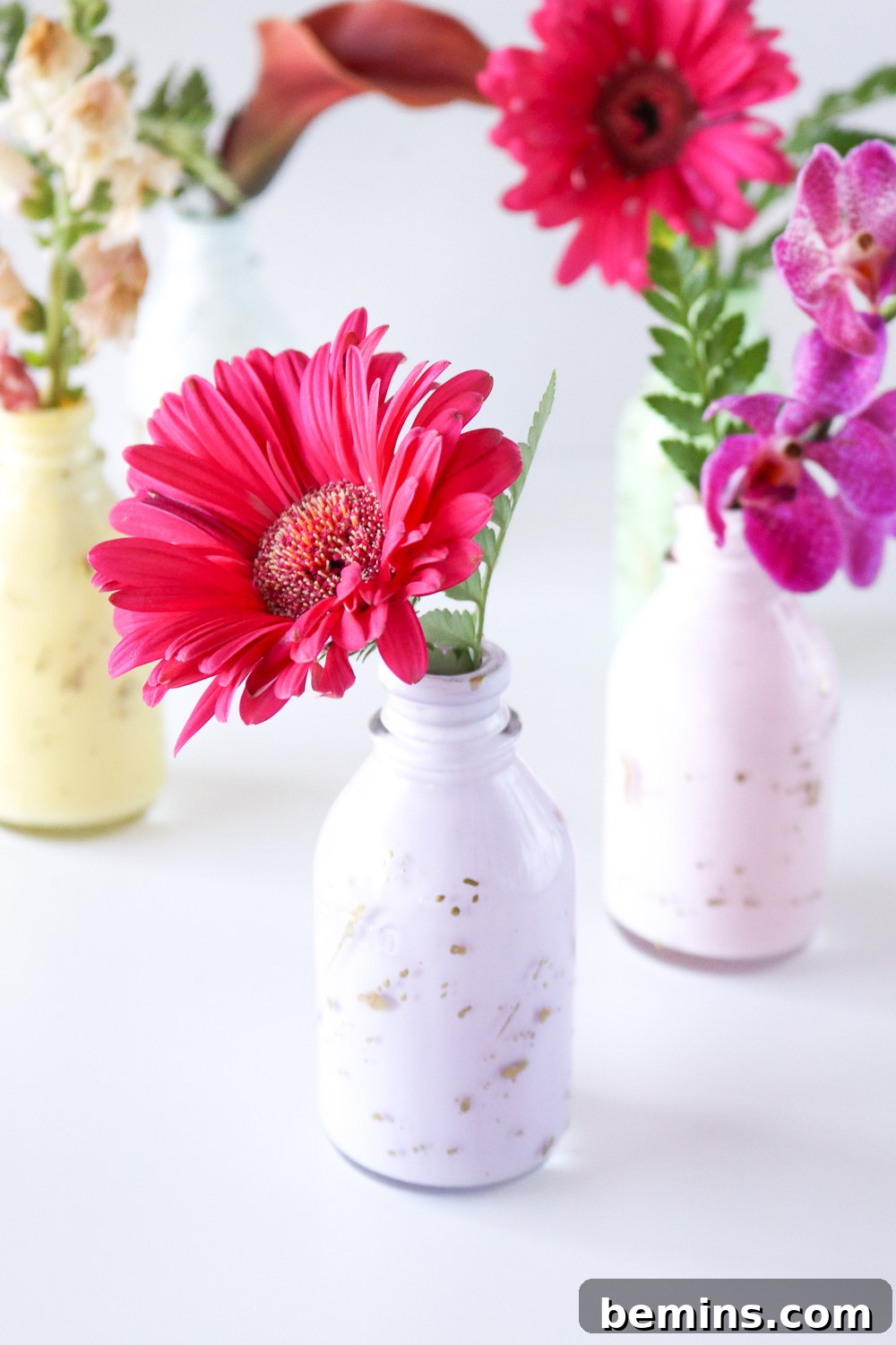 DIY Pastel Gold Leaf Bud Vases