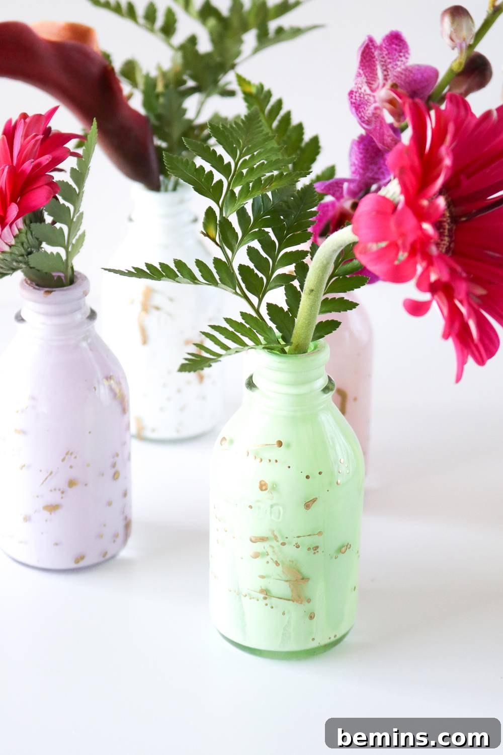 DIY Pastel Gold Leaf Bud Vases