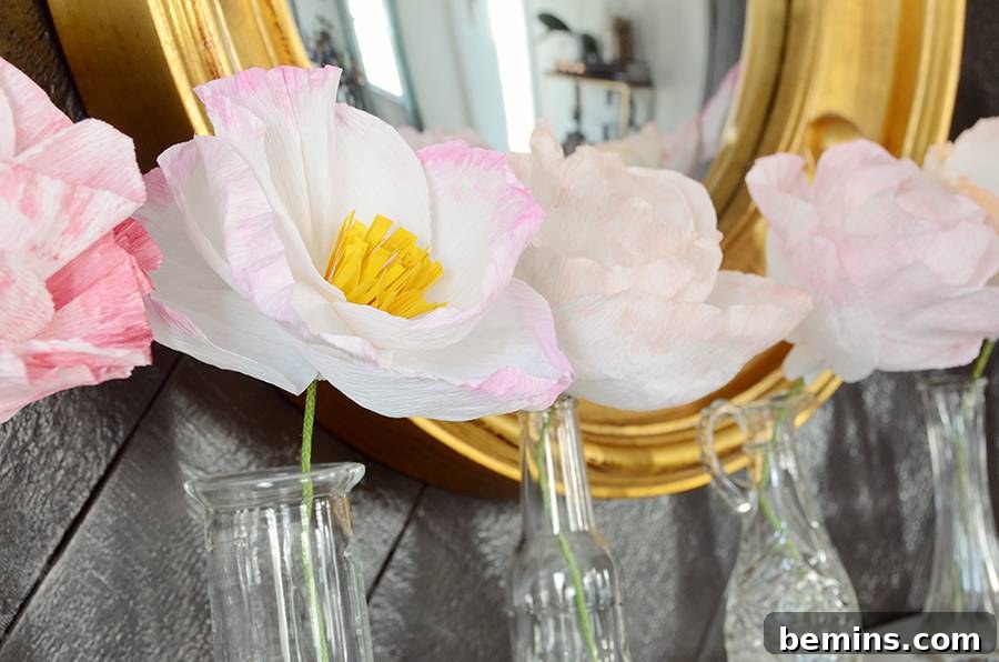 Delicate Paper Blooms: A Spring Mantel Masterpiece 15 Close-up of Paper Flowers on Easter Mantel