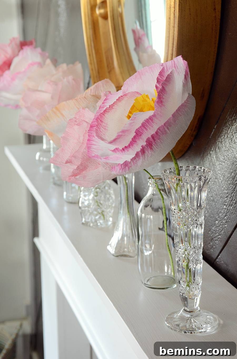 Delicate Paper Blooms: A Spring Mantel Masterpiece 3 Close-up of Paper Flower Mantel Decor