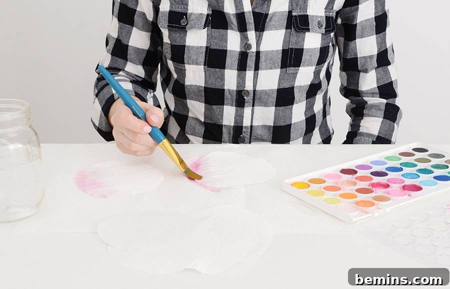 Delicate Paper Blooms: A Spring Mantel Masterpiece 7 Painting Crepe Paper Petals with Watercolors