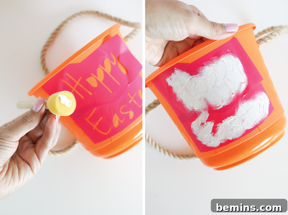 Decorating Your DIY Easter Baskets: Vinyl Lettering and Paint Stencils