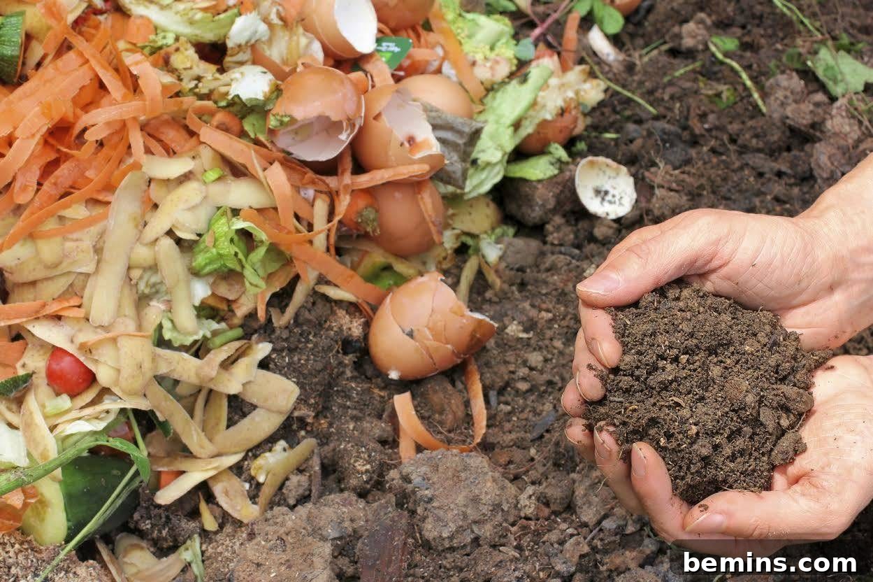 Compost pile in a garden