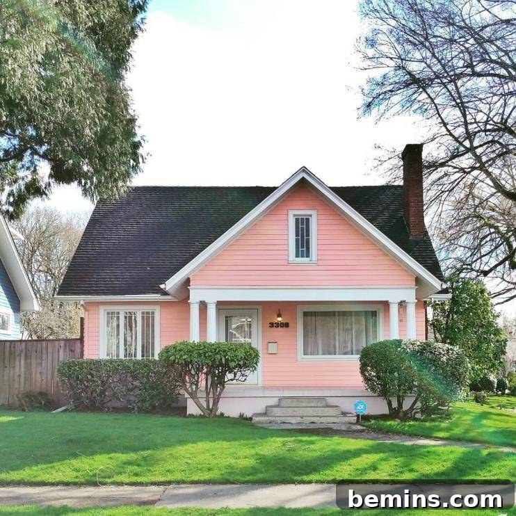 Vibrant, brightly-colored house exterior in Portland, Oregon, shared by Heather's Fave Houses on Instagram