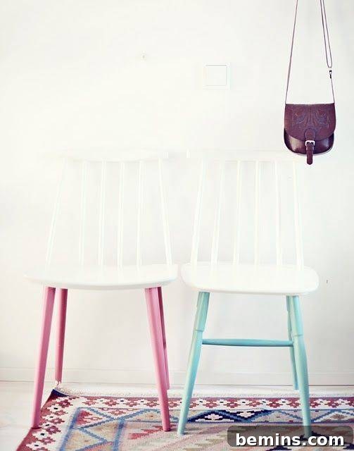 Unexpected Furniture Painting Ideas 14 Paint the Bottom of Chairs a Bold Color