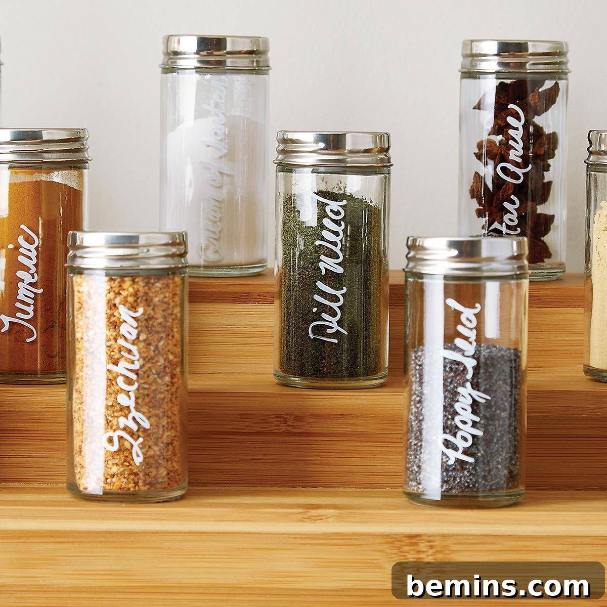 Variety of organized kitchen cabinets with different storage solutions