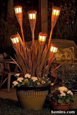 DIY Solar Tiki Planter Lights