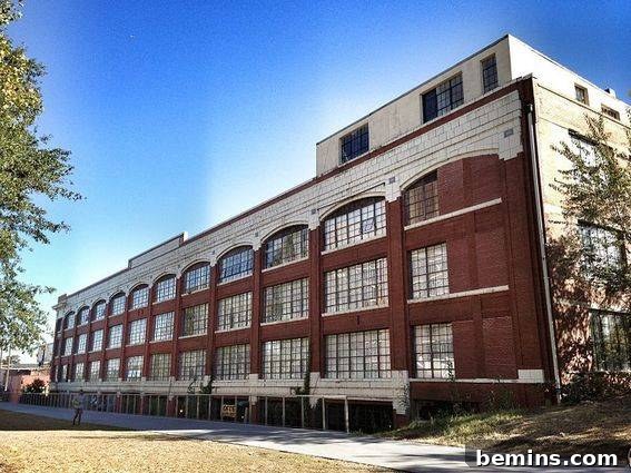 Exterior view of Ford Factory Lofts in Atlanta, GA, showcasing adaptive reuse.