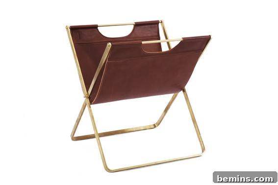 From Laundry to Literature: Upcycling Your Drying Rack into a Chic Magazine Holder 3 Brass and Leather Magazine Rack Inspiration