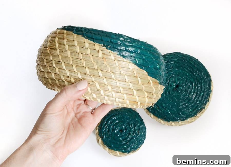 Close-up of the painted basket side
