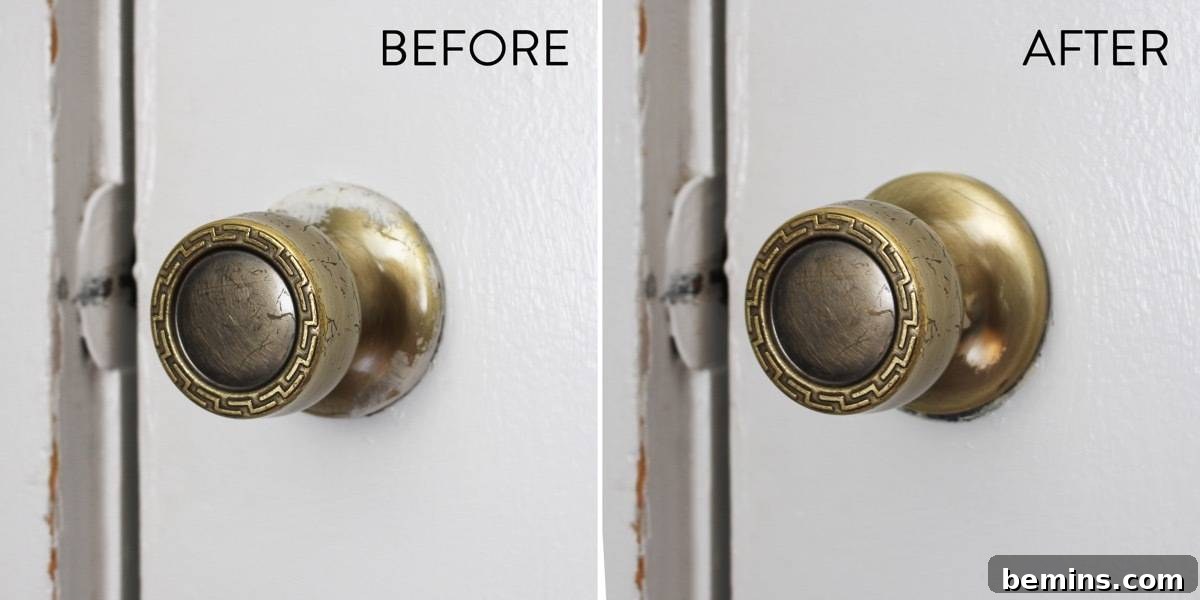 Before & After: Using steel wool to remove paint from door hardware