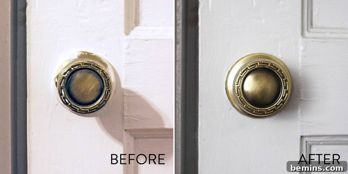 Before & After: Using paint stripper to remove old paint from a door knob