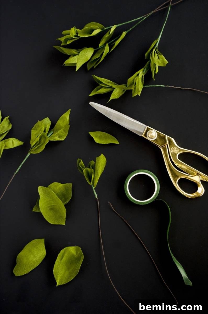 How to create leaves from crepe paper