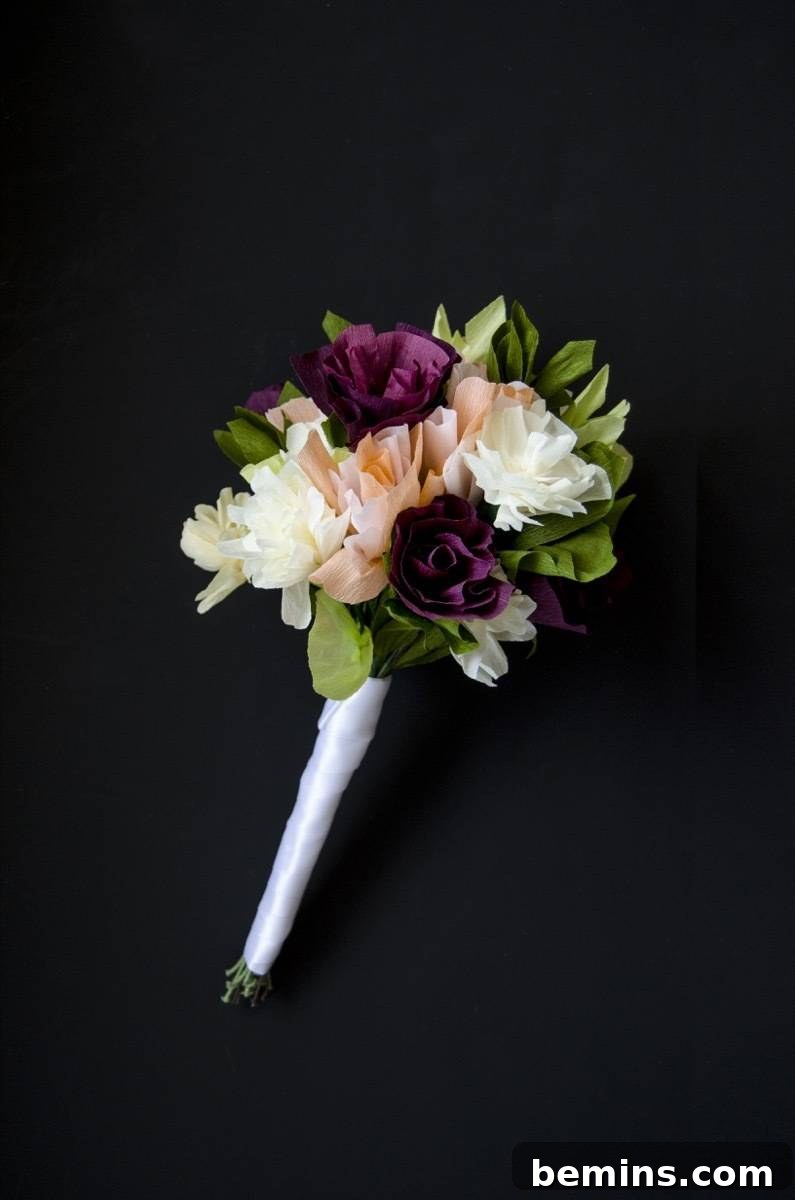 Finished crepe paper bridal bouquet
