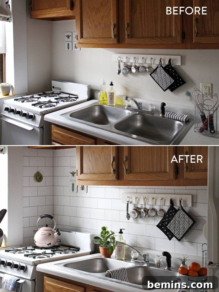 Before and After: Using vinyl wallpaper to create a kitchen backsplash