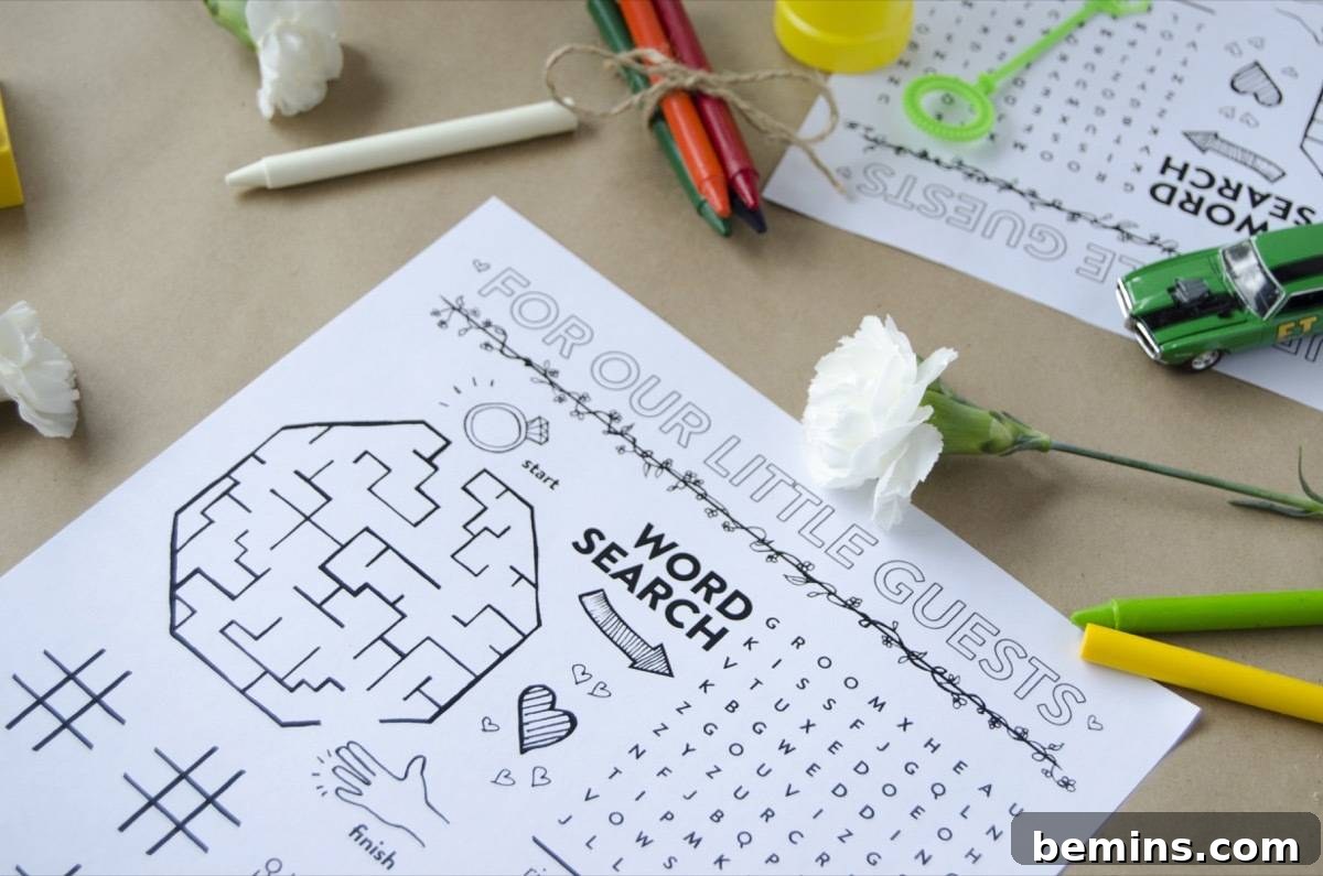 Wedding puzzle pages for bored little guests | Free printable! Download now to keep kids entertained.