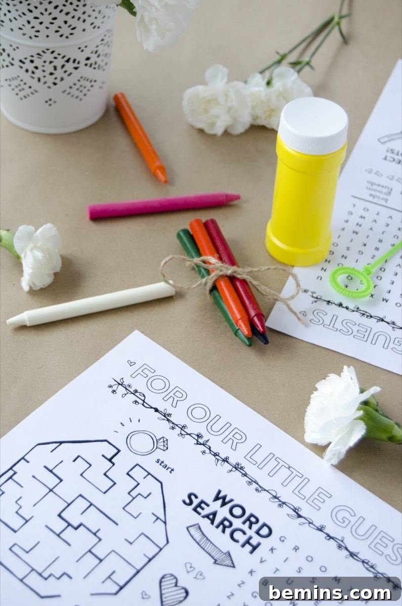 Printable wedding activity sheets for kids. Keep the young ones entertained at your wedding.