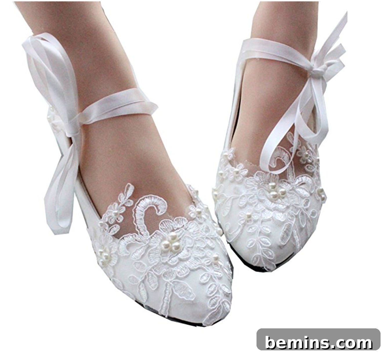 White Wedding Flats with Ankle Ties