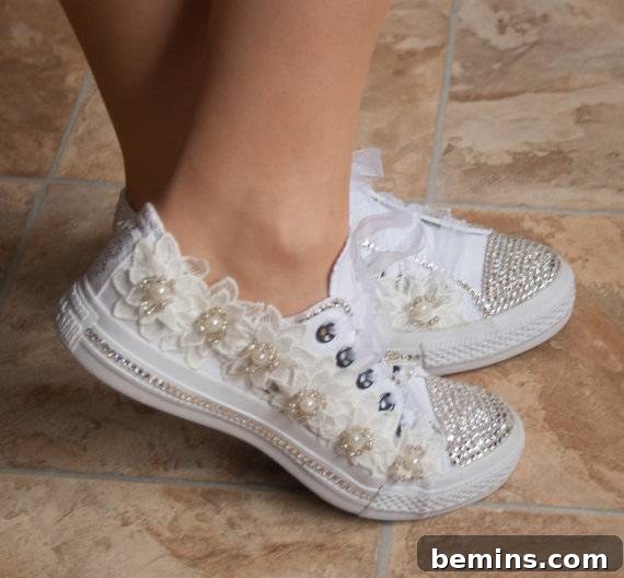 Custom Crystal and Pearl Converse Wedding Shoes