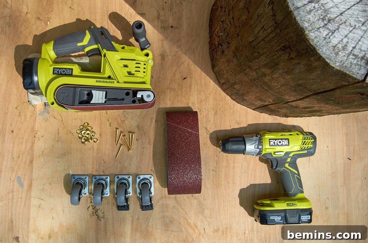 A Stunning Walnut Stump Side Table: Effortless DIY Guide 6 Ryobi cordless tool with sanding accessories