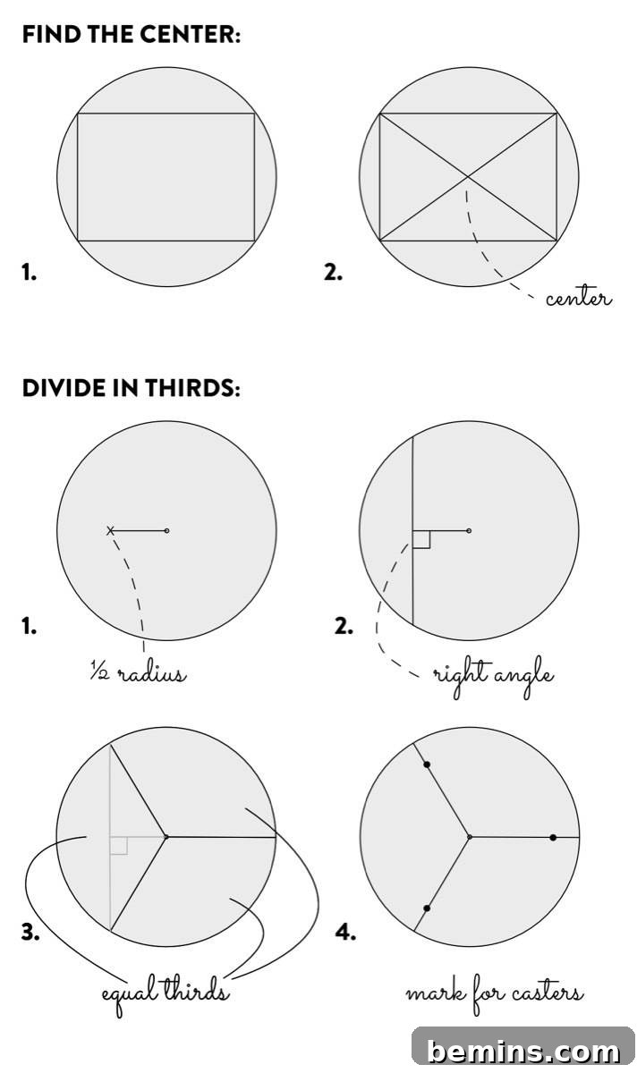 A Stunning Walnut Stump Side Table: Effortless DIY Guide 7 How to center and divide a circle in three parts without a protractor