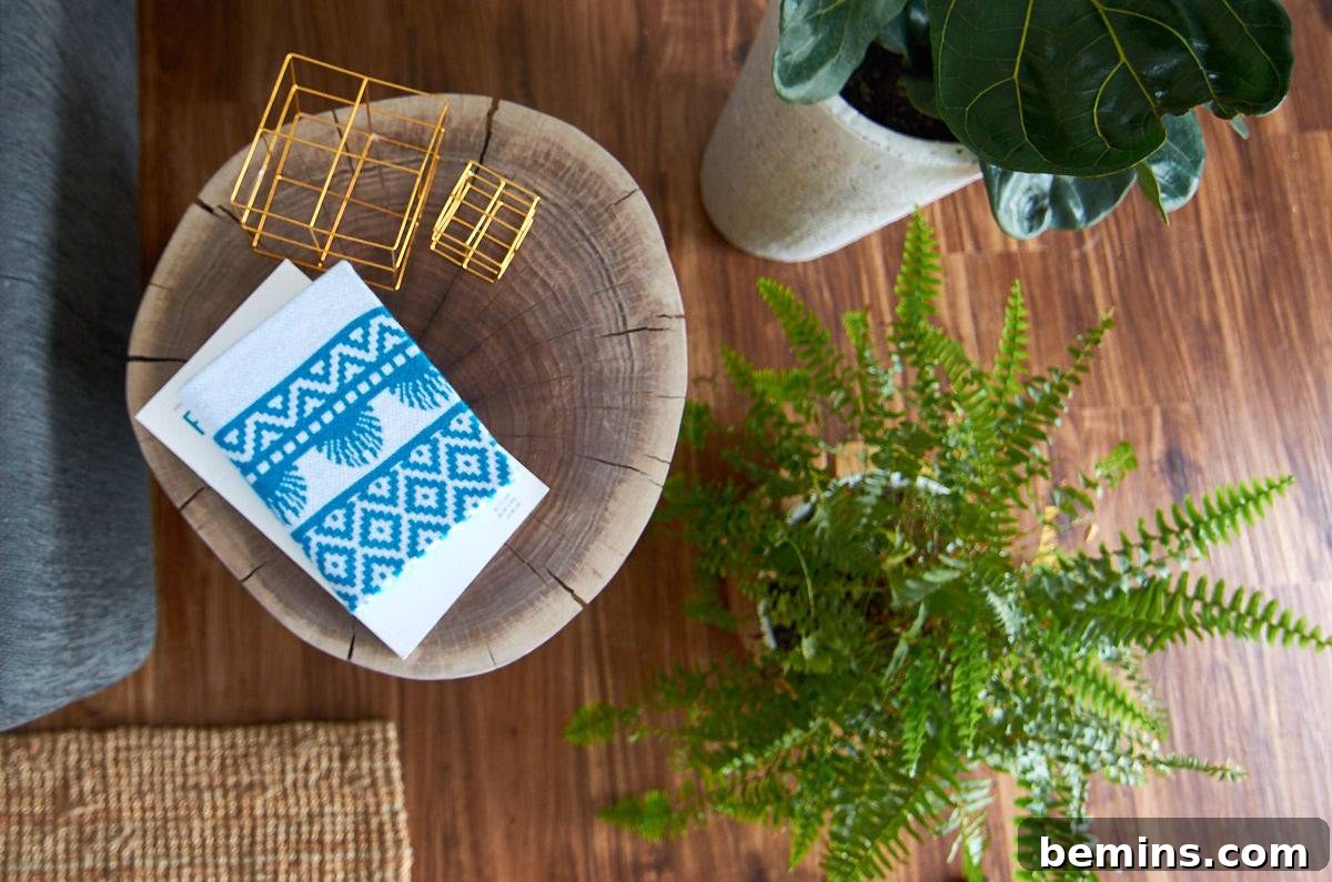 A Stunning Walnut Stump Side Table: Effortless DIY Guide 10 A basket with metal sculptures and two house plants