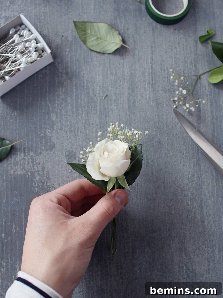Mastering the Boutonniere Before Your Wedding 6 DIY boutonniere using an existing bouquet