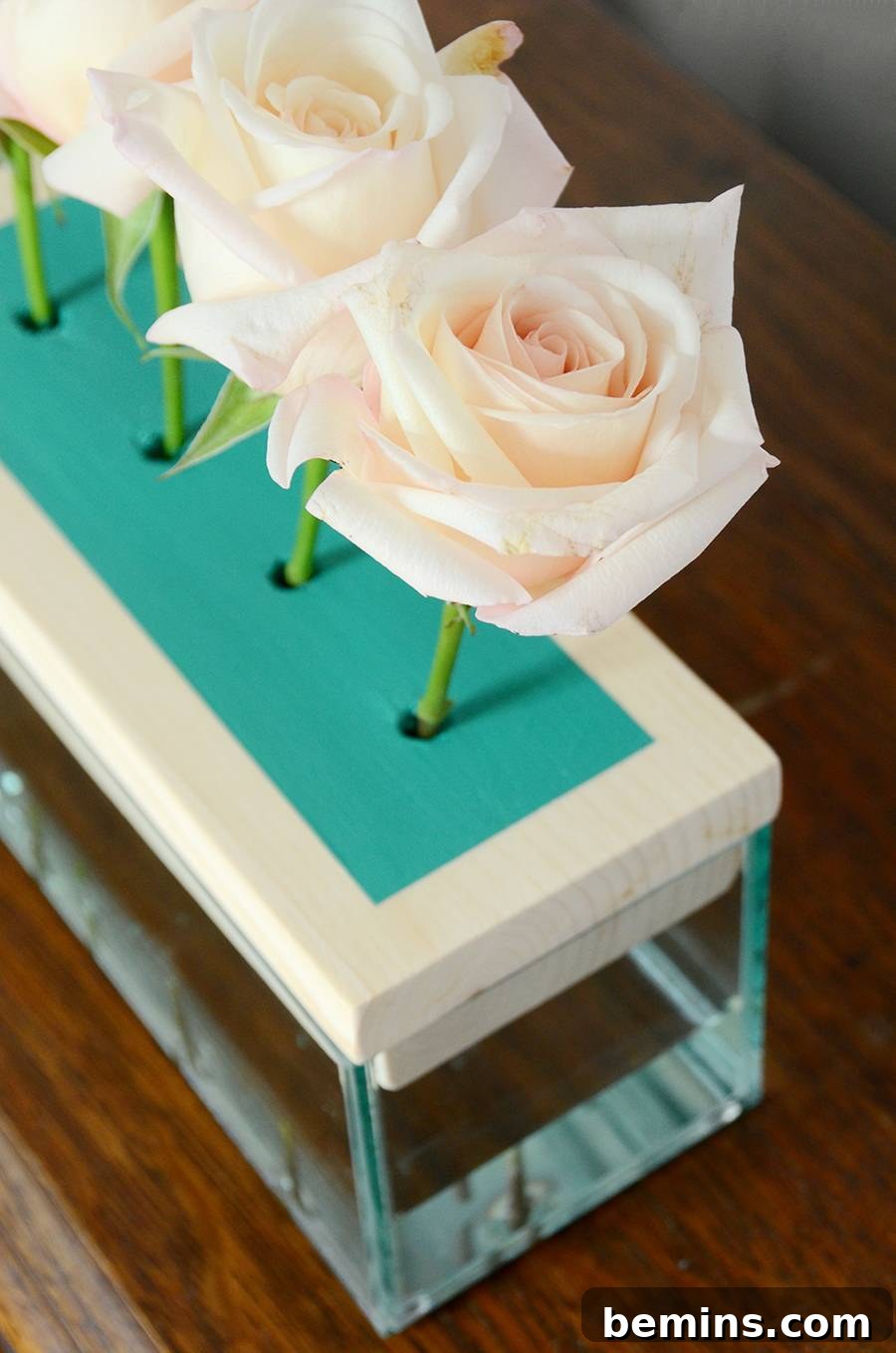Finished DIY Glass Trough Vase with Flowers