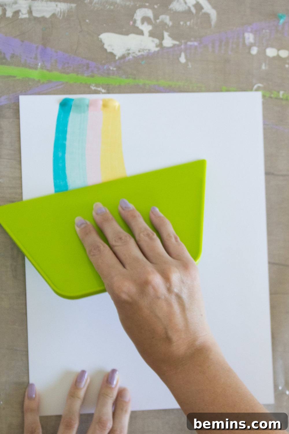 Simple Paint Scrape Art: Scraping the paint downwards